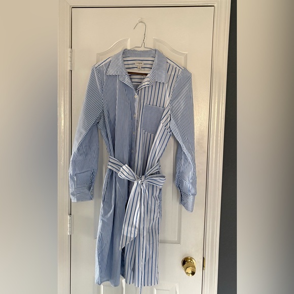 J crew classic fit cotton poplin shirt dress mixed stripe - Picture 2 of 9